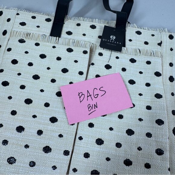 Boho Stylish Polka Dot Tote Bag Cream Black Raffia Straw Summer Beach Bag - Picture 16 of 16